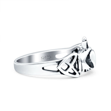 Claddagh Oxidized Band Solid 925 Sterling Silver Thumb Ring (8mm)
